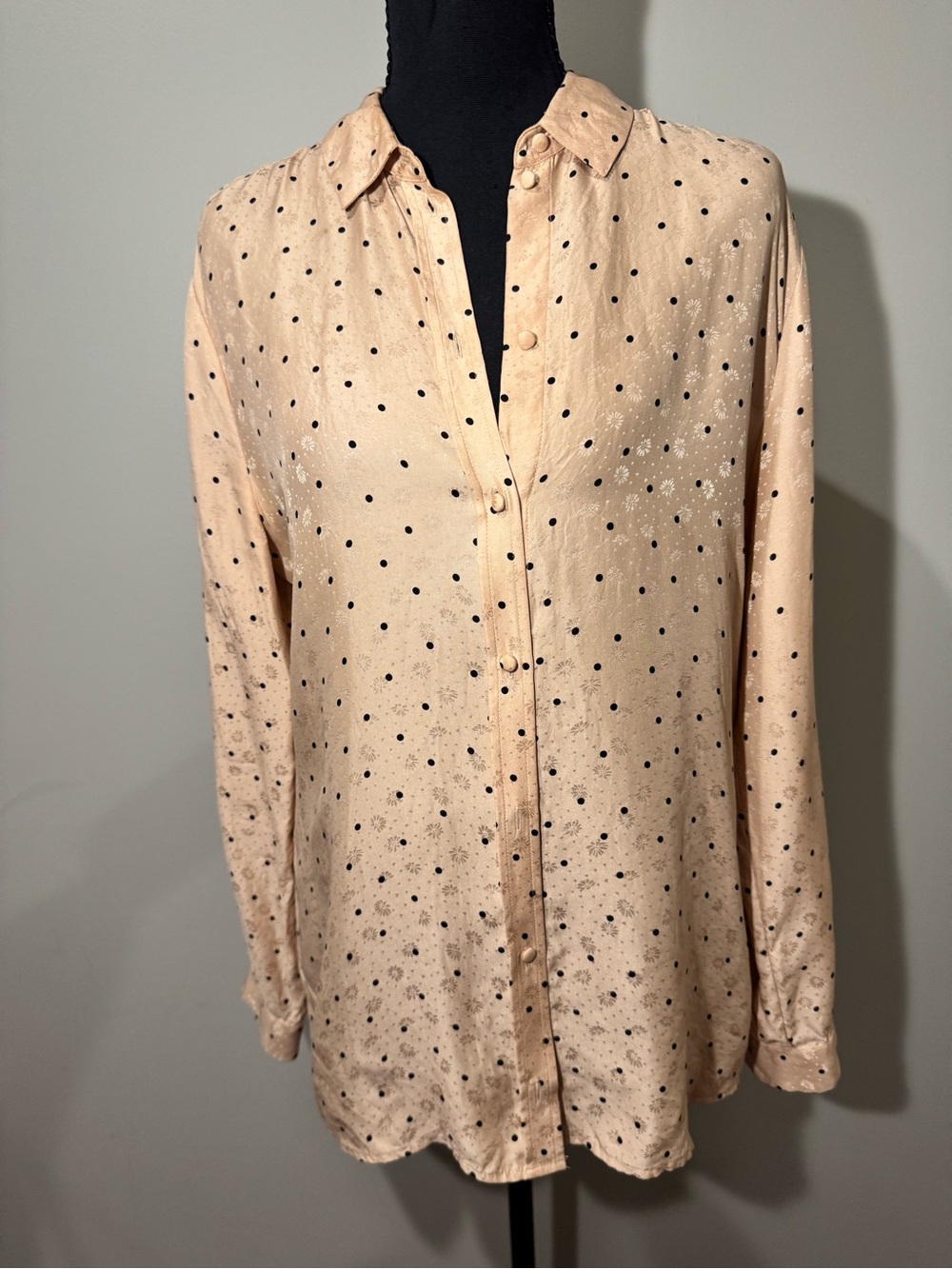 Sézane  Pale Pink 100% Silk polka Dot Button Shirt